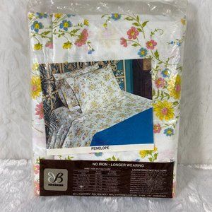 Sealed! Vintage BIBB Double Size Flat Sheet Penelope Floral 81x104 No Iron